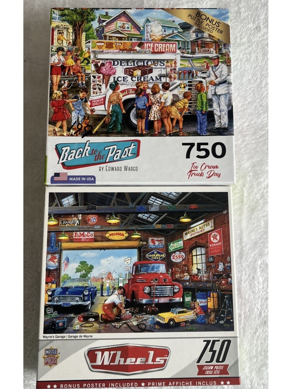 VINTAGE AMERICANA 750 Piece Jigsaw Puzzle Lot Ice Cream Truck Garage